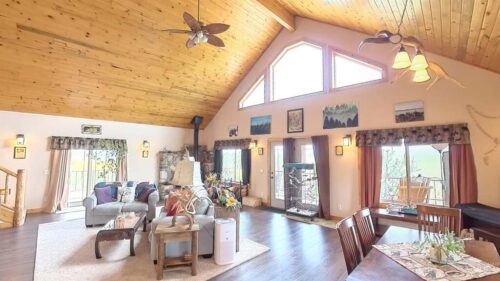 Open floor plan with cathedral ceilings